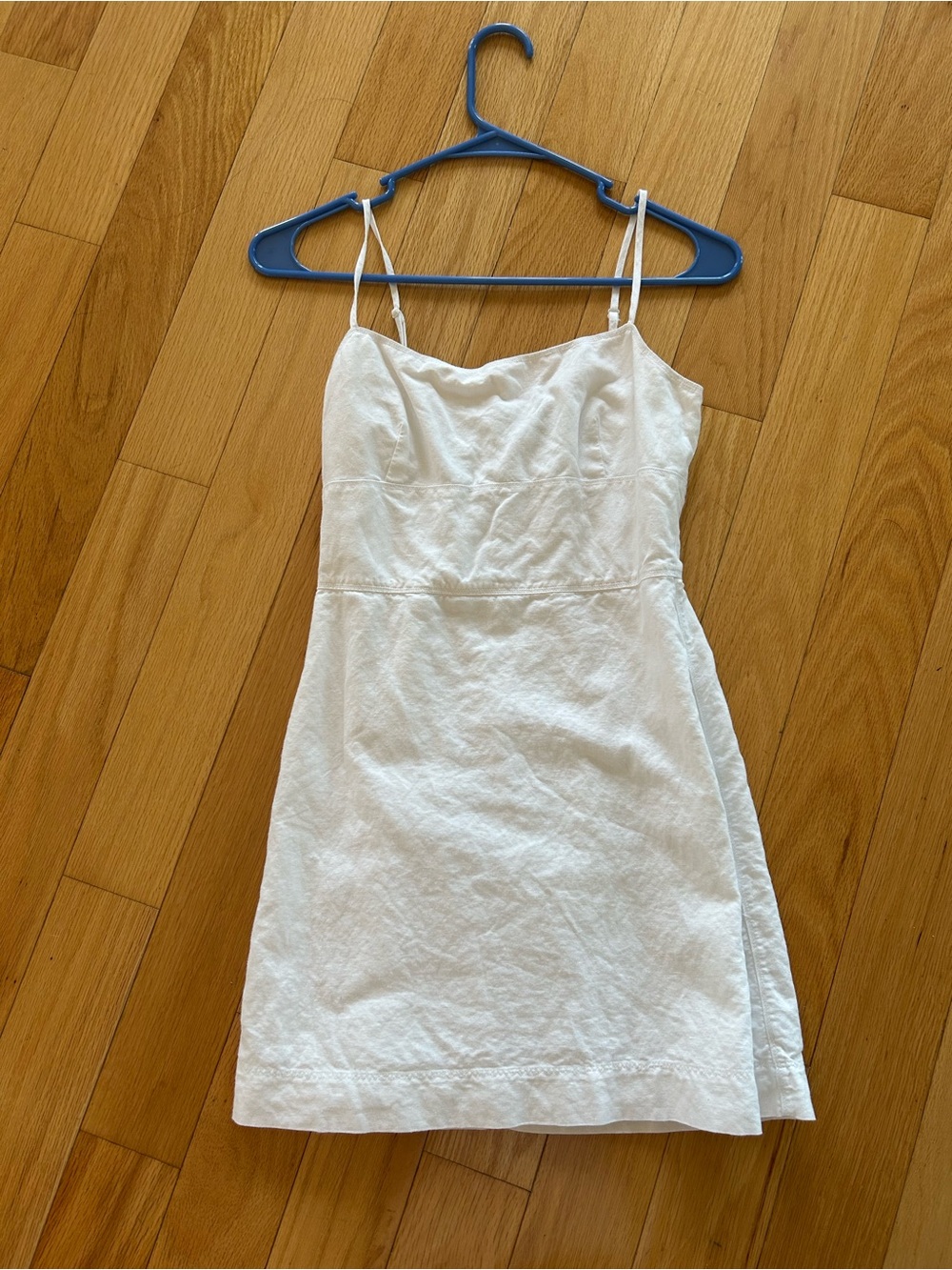 Aritzia White Linen-Blend Spaghetti Strap Mini Dress